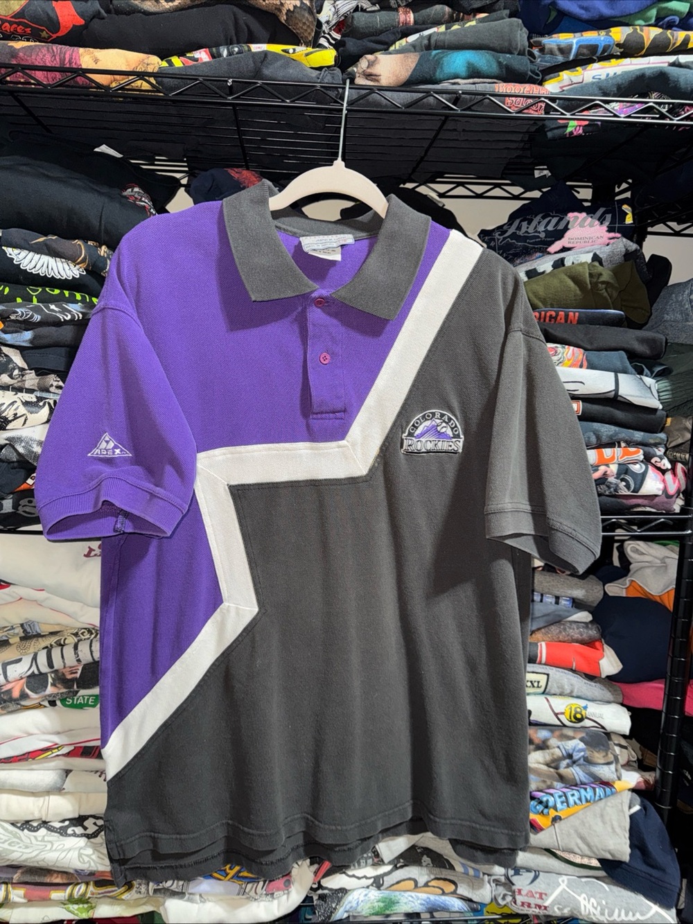 Vintage 90s Apex One MLB Colorado Rockies Rare Multicolor Polo Shirt L